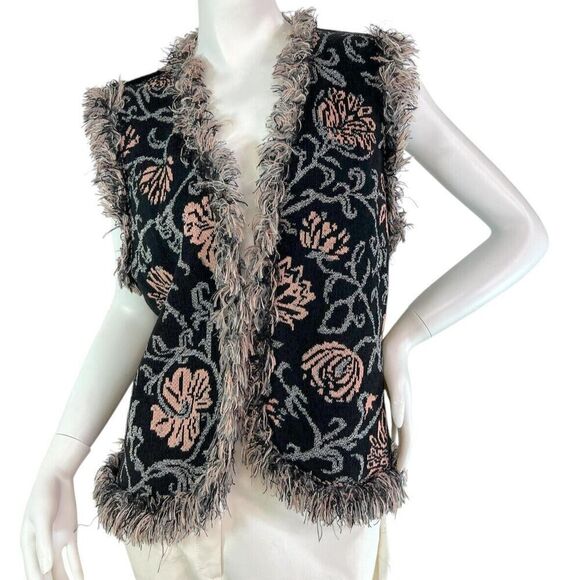 Vintage 90s BRENDA FRENCH French Rags Hand Loomed Open Vest With Fringe M - Picture 1 of 10